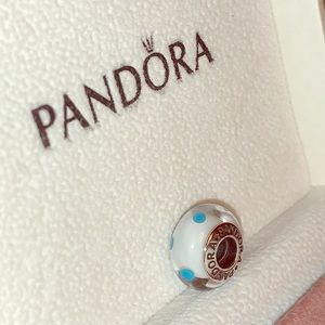 Pandora Charms white blue dots glass spacer bead